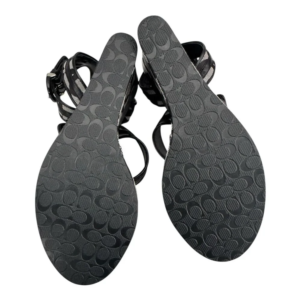 Coach Logo Maralee Wedge Jacquard Sandals Women’s 8.5B Black/Gray - Picture 8 of 9